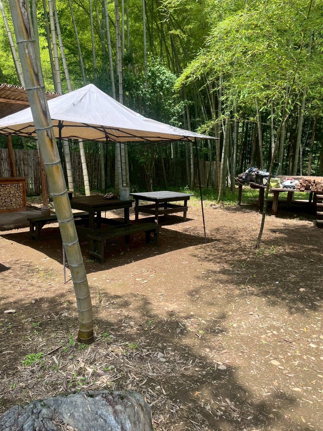 竹林の中での食事スペース